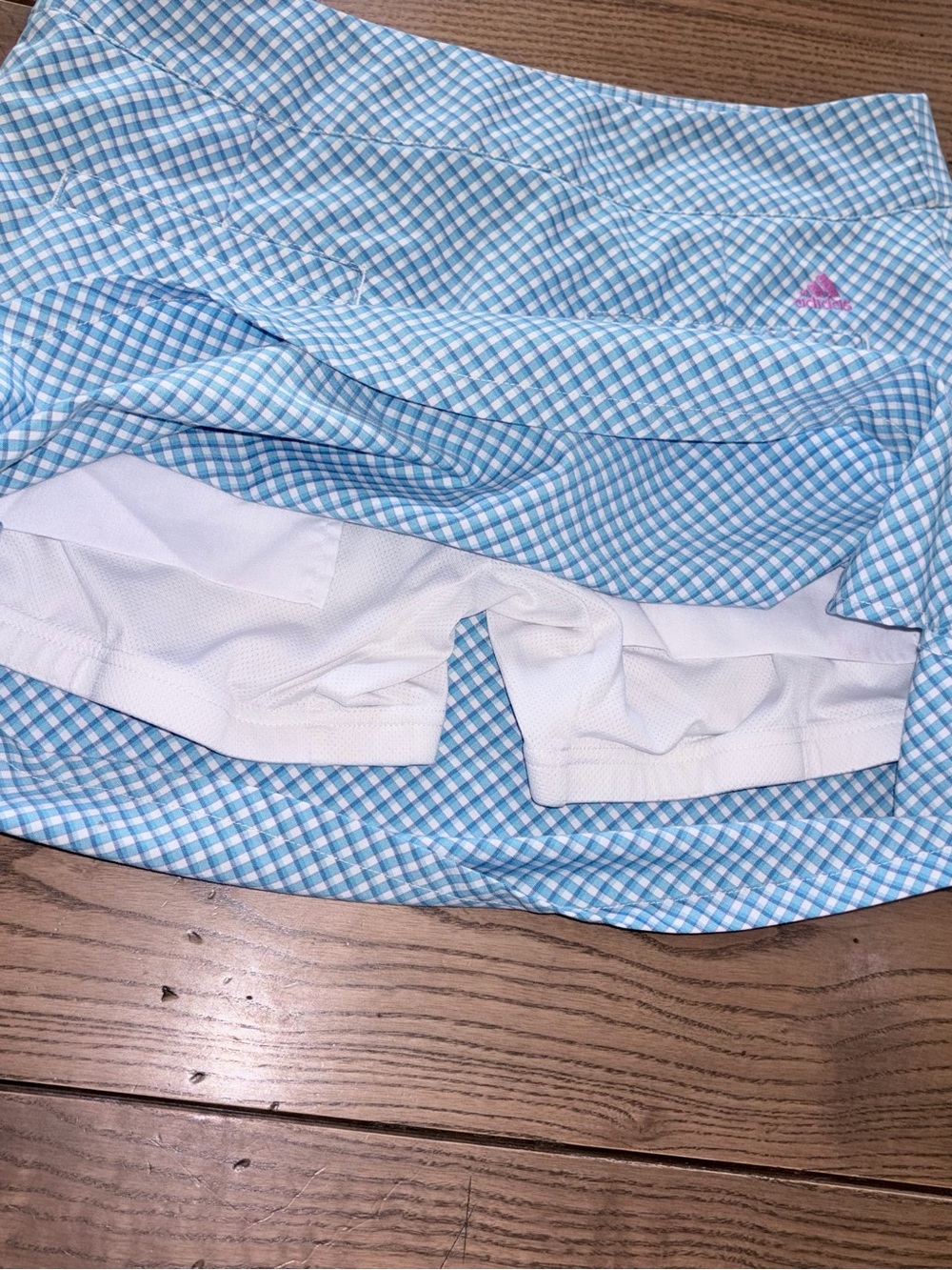 ADIDAS Checked Side Zip Tennis Golf Skort Raw Hem Undershorts Blue Size 4 - Picture 3 of 4